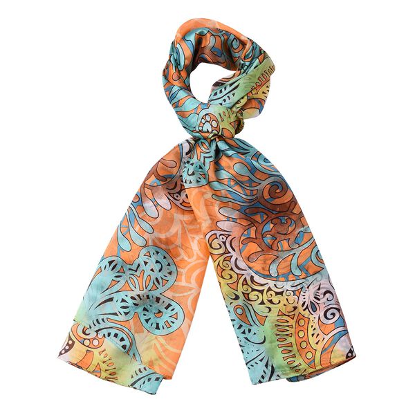 LA MAREY - 100% nat&uuml;rlicher, bedruckter Maulbeerseiden-Schal in Geschenkbox, 110x180 cm, Orange&nbsp; image number 3