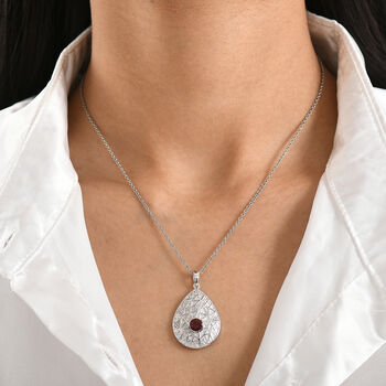 EverTrue roter Granat und wei&szlig;er Topas Anh&auml;nger mit 50cm Kette - 1 ct.