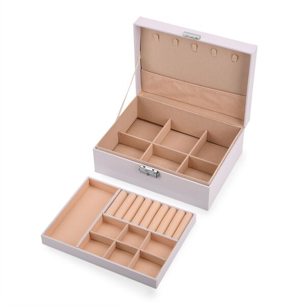 2-lagige PU Schmuckbox, 22,8x17x8,5cm, Weiß image number 5
