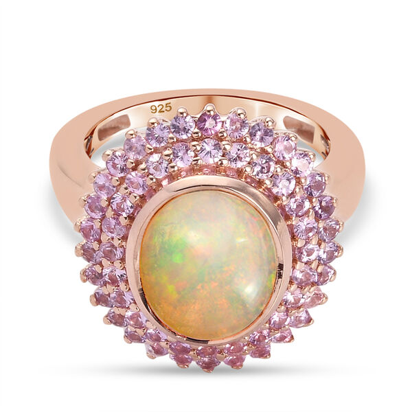 Nat&uuml;rlicher &Auml;thiopischer Opal und Rosa Saphir Ring 925 Silber Ros&eacute;gold Vermeil  ca. 3,23 ct