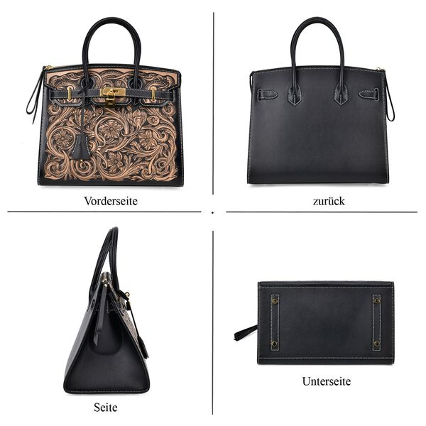 Grand Pelle  - Designer-inspirierte Echtleder Handtasche, schwarz image number 5