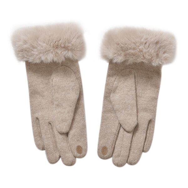 Kaschmirhandschuhe mit superweichem Mikropl&uuml;schfutter, Pelzb&uuml;ndchen und Touchscreen-kompatibel, Beige image number 2