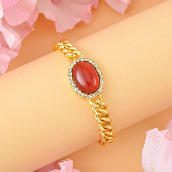 Gef&auml;rbter roter Achat, wei&szlig;er Kristall Armband, ca. 19 cm Reiner Edelstahl,nca. 10.01 ct image number 2