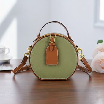 Echtleder Crossbody Tasche, 11x8x16cm, Oliv Braun