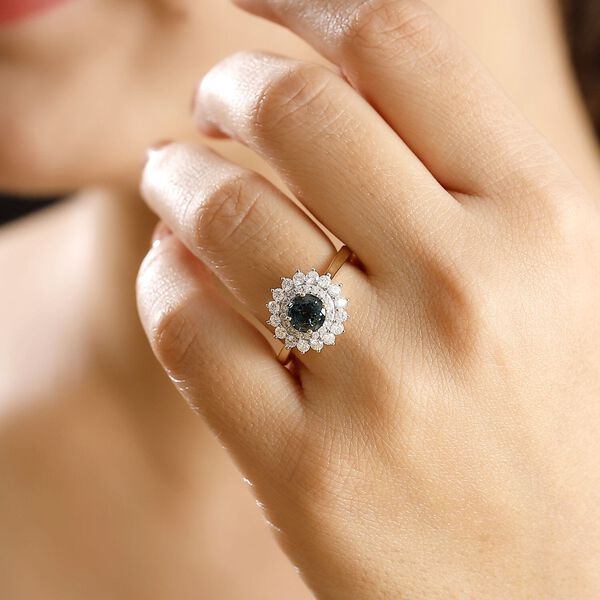 AAA Australischer-Saphir, Wei&szlig;er Diamant Ring 585 Gold (Gr&ouml;&szlig;e 18.00) ca. 1,82 ct image number 2