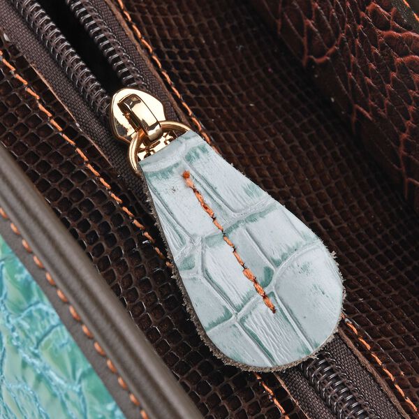 "Chaos by Elsie Genuine Leather Crossbody Bag with RFID Color:black Embossed crocdile shining rhomboid pattern Size:36*15*25cm           Wall: Genuine Leather Lining: Polyester                Exterior:zipped-2, Interior:zipped-2 , slip-2   with 1 Long str image number 7