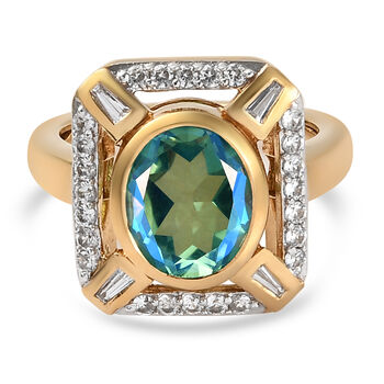 Pfau Triplett Quarz und Zirkon Ring 925 Silber vergoldet (Gr&ouml;&szlig;e 16.00)