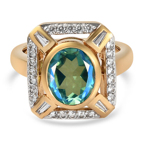 Pfau Triplett Quarz und Zirkon Ring 925 Silber vergoldet image number 0