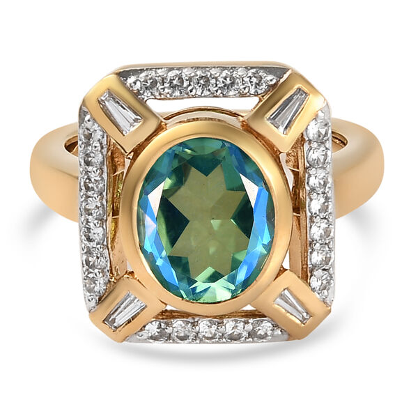 Pfau Triplett Quarz und Zirkon Ring 925 Silber vergoldet