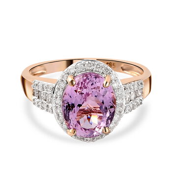 AAA Martha Rocha Kunzit und wei&szlig;er Diamant-Ring, I2-I3 G-H, 585 Ros&eacute;gold (Gr&ouml;&szlig;e 17.00) ca. 3,95 ct