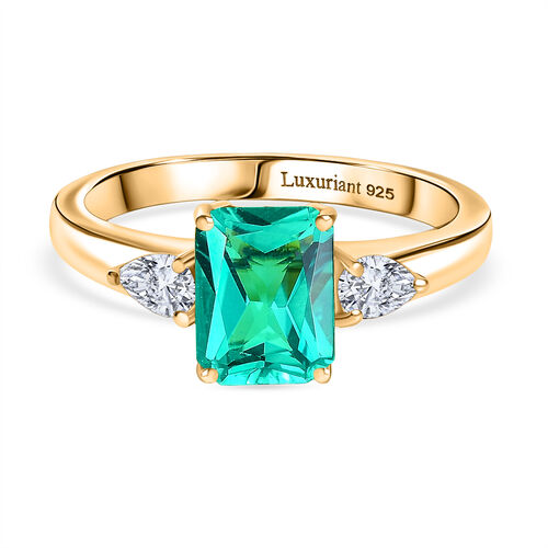 Lab Grown Kolumbianischer Smaragd, Lab Grown Diamant Ring 925 Silber 750 Gelbgold Vermeil (Größe 19.00) ca. 1,69 ct image number 0