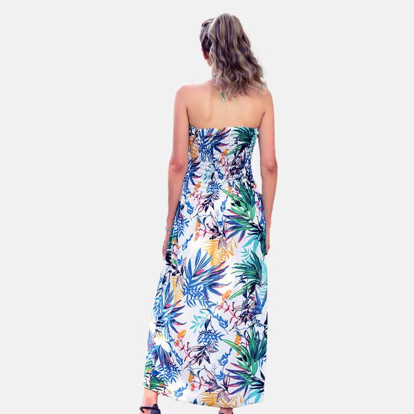 Gesmoktes Maxi-Kleid, Blumenmuster, Wei&szlig; image number 1