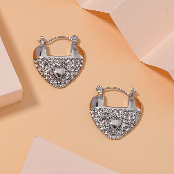 Wei&szlig;er Kristall Herzf&ouml;rmige Ohrringe, Reiner Edelstahl image number 1