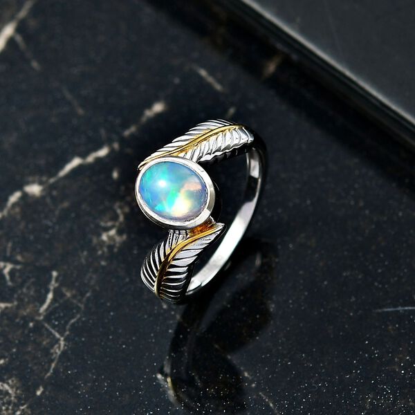 D'Joy AA Natürlicher, äthiopischer Welo Opal Ring 925 Silber platiniert und vergoldet (Größe 16.00) ca. 0.86 ct image number 1