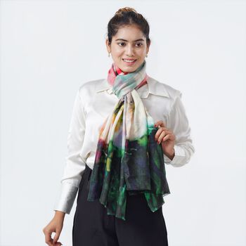 Schal aus 100 % Premium-Kaschmir mit Digitaldruck, 70 x 200 cm, wei&szlig;e Glockenblumen