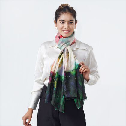 Schal aus 100 % Premium-Kaschmir mit Digitaldruck, 70 x 200 cm, wei&szlig;e Glockenblumen