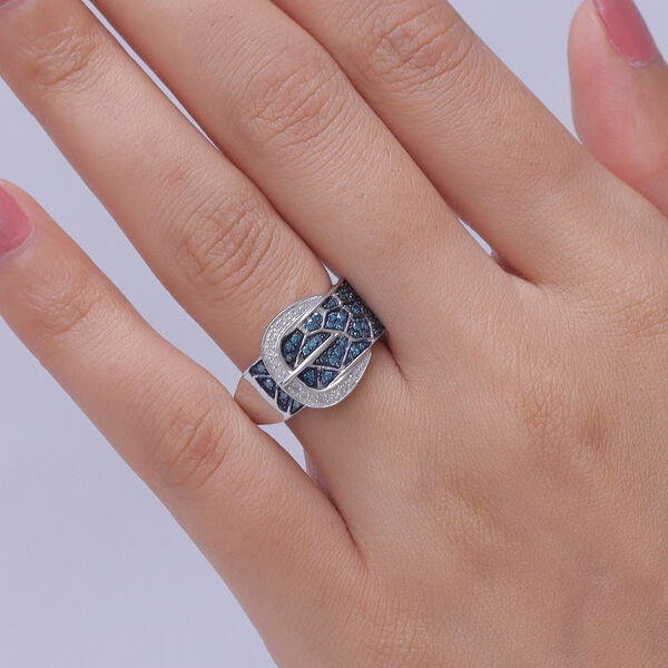 D'Joy Blauer Diamant Ring 925 Silber Rhodiniert (Gr&ouml;&szlig;e 17.00) image number 2