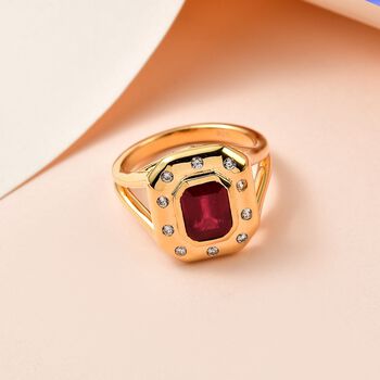 Afrikanischer Rubin (Fissure gef&uuml;llt), Wei&szlig;er Zirkon Ring, 925 Silber vergoldet (Gr&ouml;&szlig;e 17.00) ca. 2.55 ct