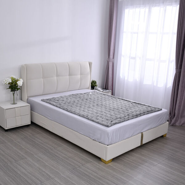 Doppellagige elektronische Heizdecke aus Kunstfell, Grau&nbsp;