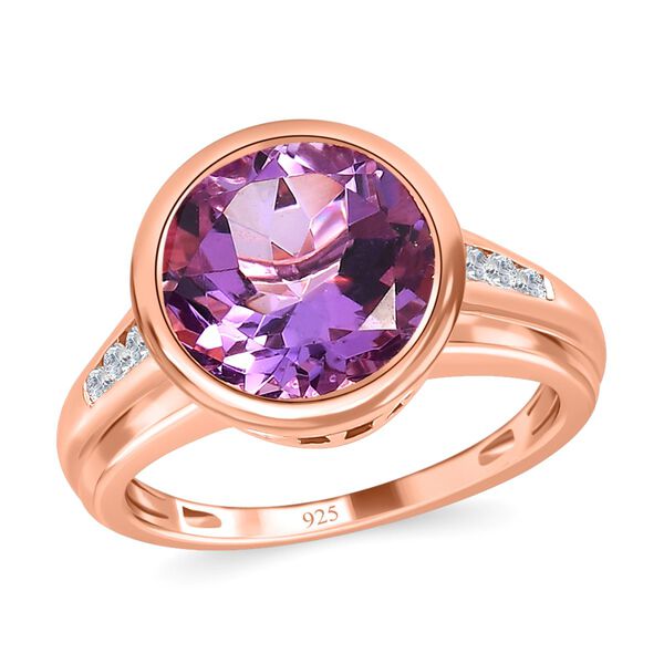 Rose de France Amethyst, wei&szlig;er Zirkon Ring, 925 Silber ros&eacute;vergoldet (Gr&ouml;&szlig;e 17.00) ca. 4.99 ct image number 4