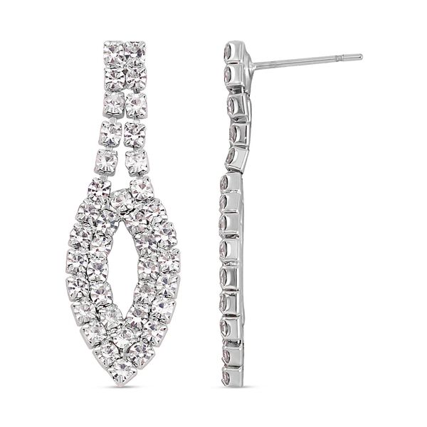 2er Set Weißer Kristall Halskette und Ohrhänger, silberfarben image number 5