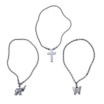 3er Set H&auml;matit Halsketten mit Elefant, Schmetterling und Kreuz ca. 727.65 ct