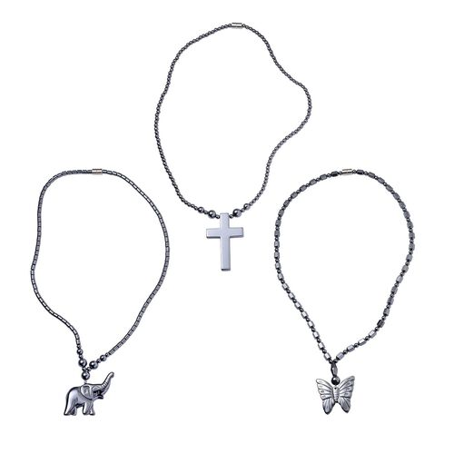3er Set Hämatit Halsketten mit Elefant, Schmetterling und Kreuz ca. 727.65 ct image number 0
