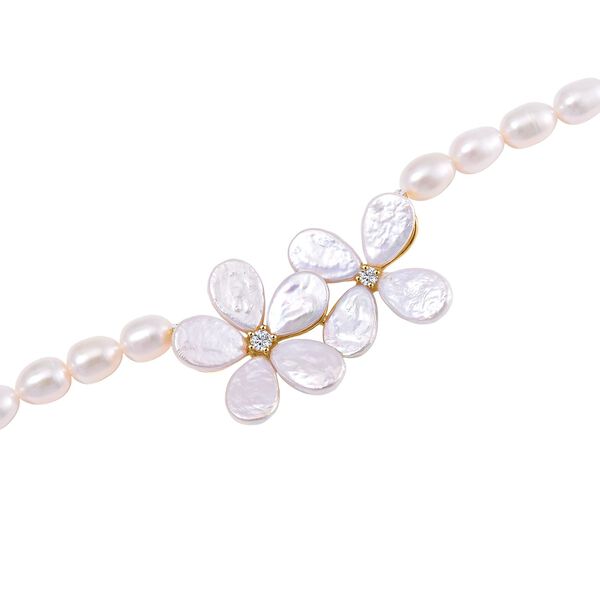 Keshi Perle (12x9 mm), Wei&szlig;e S&uuml;&szlig;wasser Perle (7-8mm) Halskette ca. 50 cm 925 Silber vergoldet image number 3