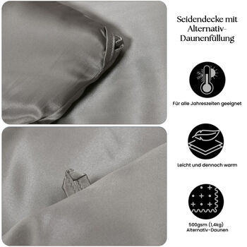 Serenity Night Seidendecke aus 100% Maulbeerseide mit 500gsm Kunstdaunenf&uuml;llung, 135x200cm, Grau
