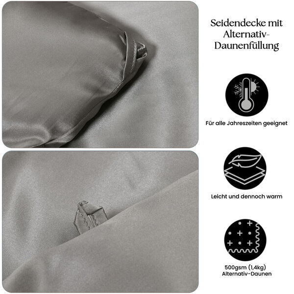 Serenity Night Seidendecke aus 100% Maulbeerseide mit 500gsm Kunstdaunenf&uuml;llung, 135x200cm, Grau image number 4