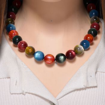 Simulierte, mehrfarbige Katzenauge Halskette, 45+5cm - 340 ct.