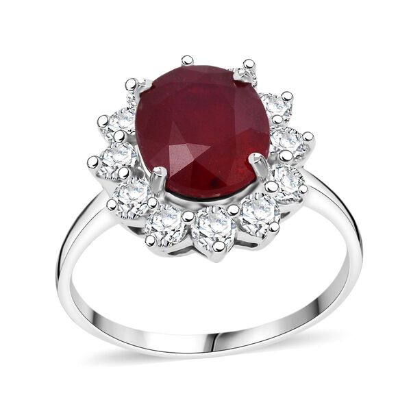 D'Joy Afrikanischer Rubin (Fissure gefüllt), Weißer Zirkon Ring 925 Silber rhodiniert (Größe 20.00) ca. 6,55 ct image number 3