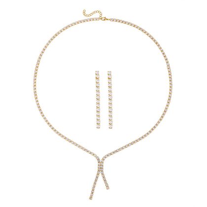 2er Set - Weißer Zirkonia Ohrringe und Halskette Schmuckset, Reines Messing, ca. 2.05 ct