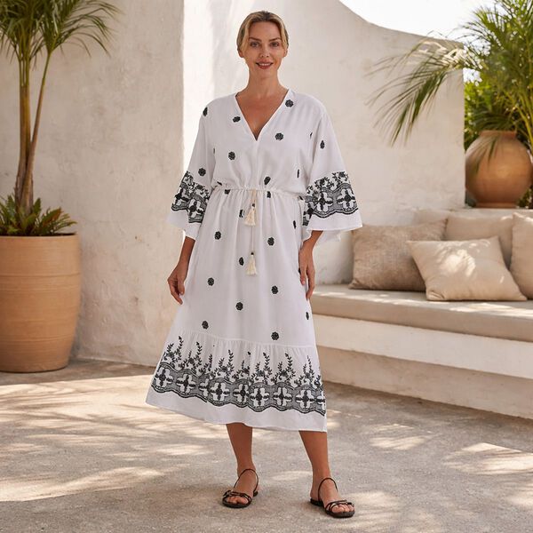  La Marey cotton Elastic waist v-neck  print dresses image number 2