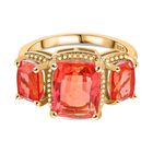 Padparadscha Quarz Triplette Ring 925 Silber 750 Gelbgold Vermeil (Größe 17.00) ca. 5,83 ct