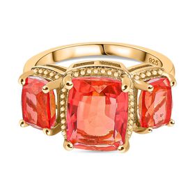 Padparadscha Quarz Triplette Ring 925 Silber 750 Gelbgold Vermeil (Größe 17.00) ca. 5,83 ct