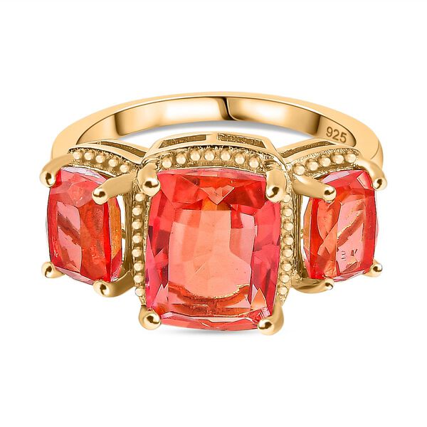 Padparadscha Quarz Triplette Ring 925 Silber 750 Gelbgold Vermeil (Gr&ouml;&szlig;e 17.00) ca. 5,83 ct
