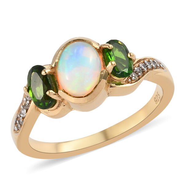 Nat&uuml;rlicher &Auml;thiopischer Opal und Nat&uuml;rlicher Chromdiopsid Ring 925 Silber vergoldet  ca. 1,22 ct image number 5