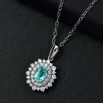 RHAPSODY zertifiziert und gepr&uuml;ft AAAA Paraiba Turmalin und VS-EF Diamant Anh&auml;nger mit 45cm Kette in 950 Platin - 1,60 ct.