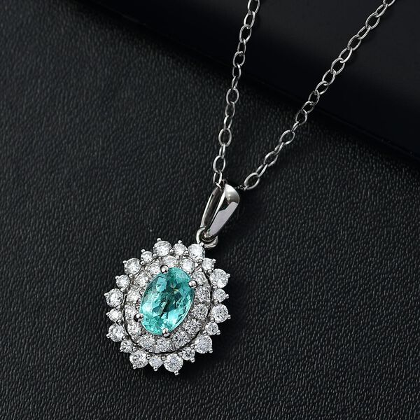 RHAPSODY zertifiziert und geprüft AAAA Paraiba Turmalin und VS-EF Diamant Anhänger mit 45cm Kette in 950 Platin - 1,60 ct. image number 1