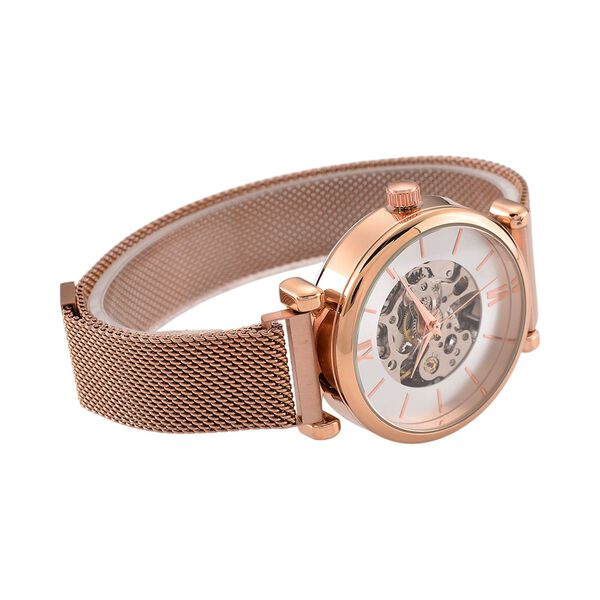 GENOA TIME V2 Automatik-Mechanische Uhr, weißes Sonnenschliff-Zifferblatt, Wasserdicht, Roséfarben image number 5