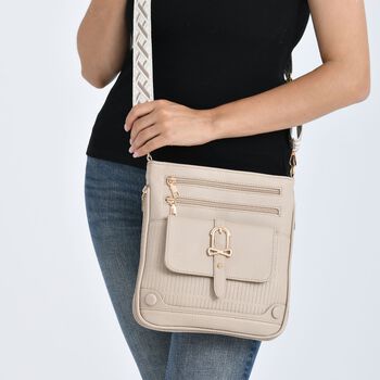 Elegante Umh&auml;ngetasche aus feinem Lederimitat mit Mehrfachf&auml;chern, 24x27cm, Steingrau