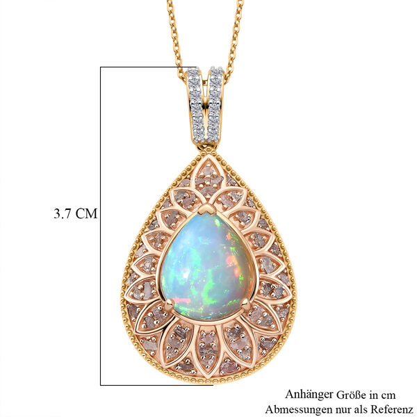 D'Joy AAA nat&uuml;rlicher, &auml;thiopischer Welo Opal, rosa Diamant und Zirkon Anh&auml;nger mit 50cm Kette - 3,62 ct. image number 6