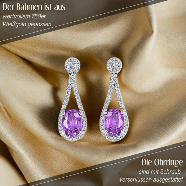 ILIANA zertifiziert und gepr&uuml;ft AAA lila Saphir und SI GH Diamant Ohrringe in 750 Wei&szlig;gold - 2,10 ct. image number 2