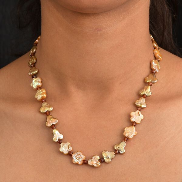 Goldfarbene gefärbte Perle, Hessonit Granat Halskette ca. 45 cm 925 Silber 750 Gelbgold Vermeil image number 2