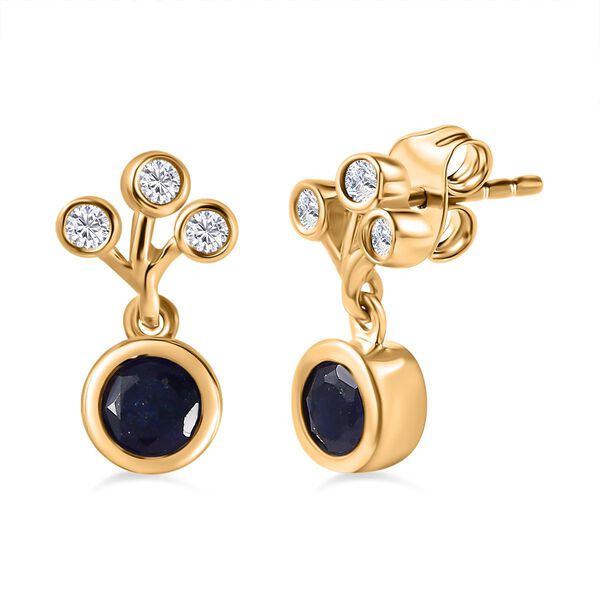 Masoala Saphir (Fissure gef&uuml;llt), wei&szlig;er Zirkon Ohrringe, 925 Silber Gelbgold Vermeil ca. 1.75 ct