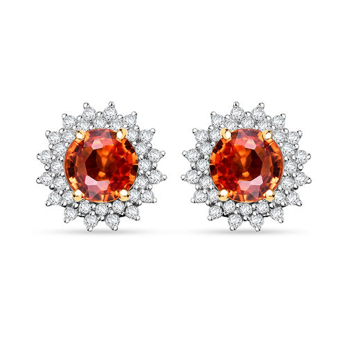 Zertifiziert und geprüft AAA Orange Saphir und Diamant Ohrringe in 585 Gold - 2,18 ct. image number 0