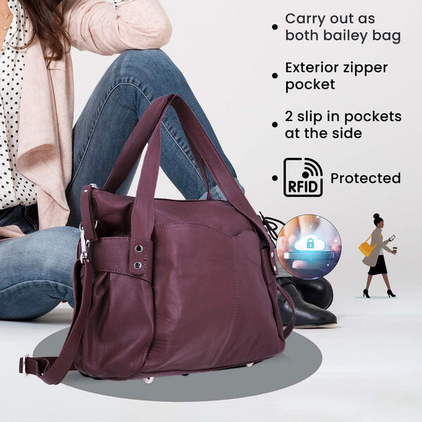 100% Echtleder Weekender Reisetasche mit RFID-Schutz, Burgunderrot image number 5