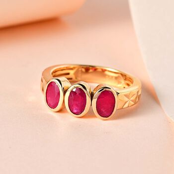 Afrikanischer Rubin (Fissure gef&uuml;llt) Ring, 925 Silber Gelbgold Vermeil (Gr&ouml;&szlig;e 20.00) ca. 1.92 ct