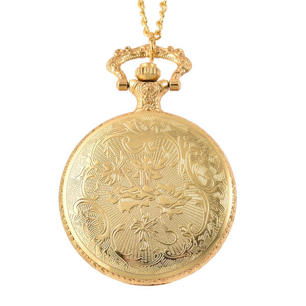 Strada - Tigerauge-Taschenuhr mit Rosenmuster, Japanisches Uhrwerk, goldfarben image number 2